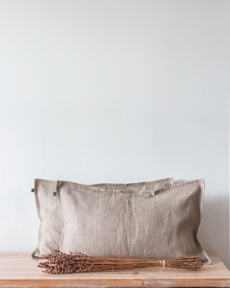 Funda de cojín de lino gris natural