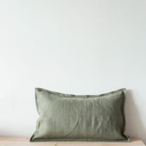 Funda de cojín de lino verde musgo